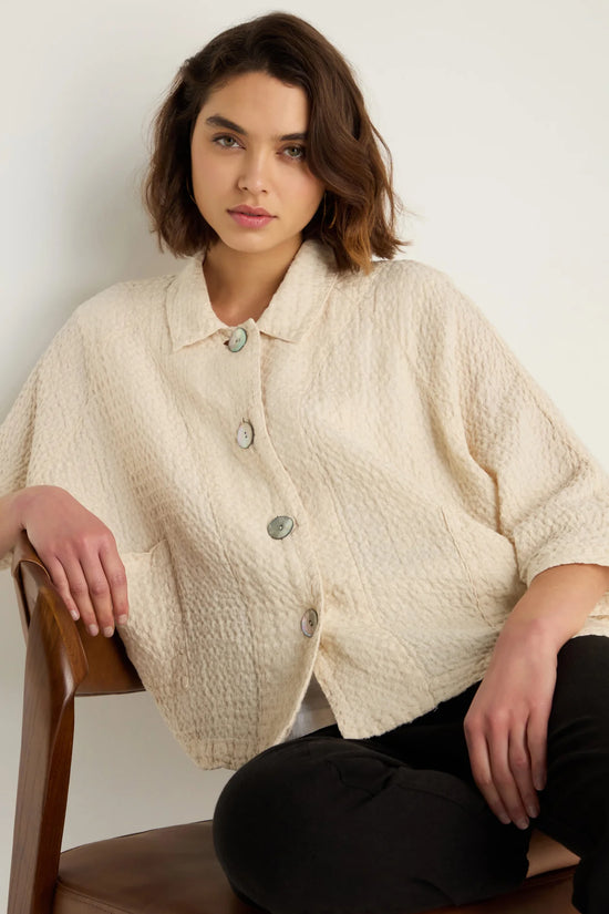 Sahara Ecru Waffle Linen Boxy Jacket
