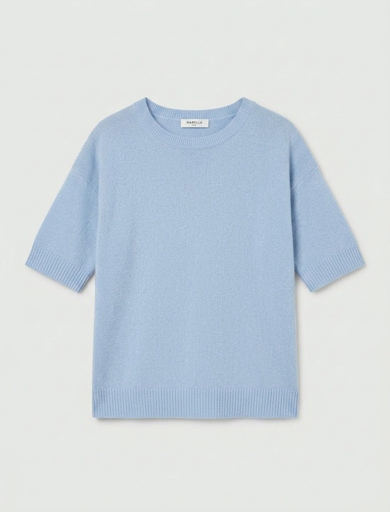 Marella Sport Light Blue Elbow Length Sleeve Wool Blend Sweater