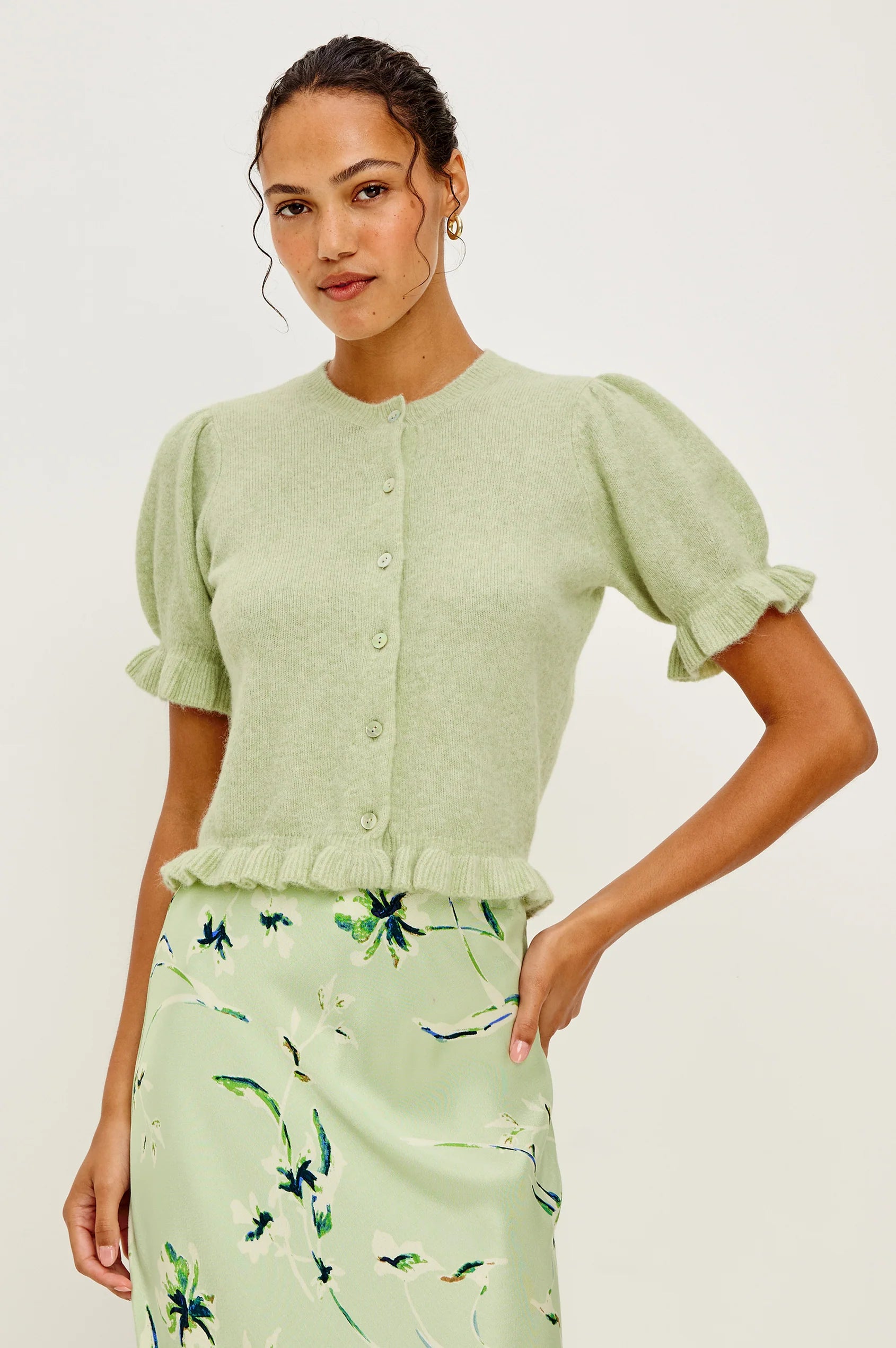 Rails Green Short Sleeve Crew Neck Cardigan