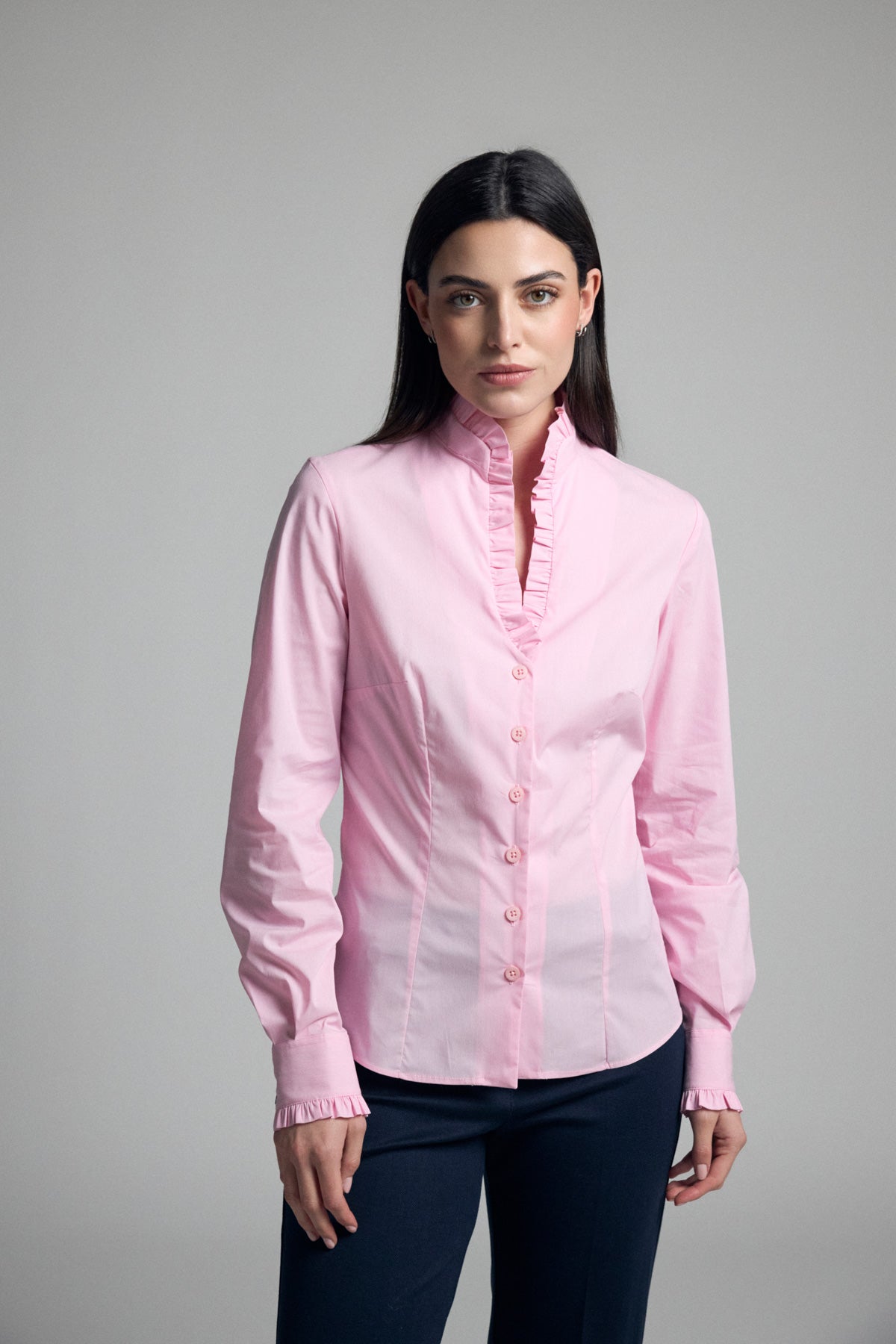 Tinta & Bariloche Pink Cotton Blend Blouse with Frill Collar