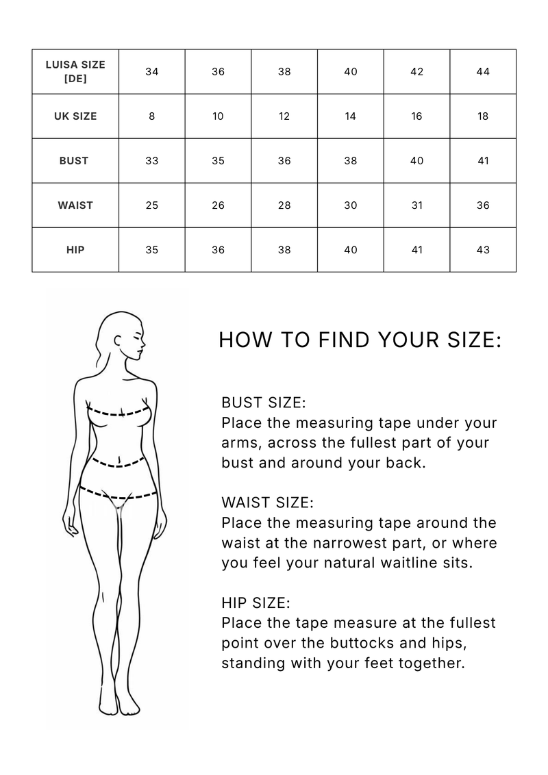 Luisa Cerano sizing guide