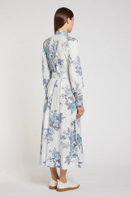 Marella Light Blue Floral Print Cotton Belted Shirt Dress MLLFORMIC