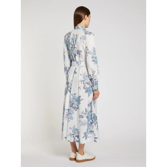 Marella Light Blue Floral Print Cotton Belted Shirt Dress MLLFORMIC