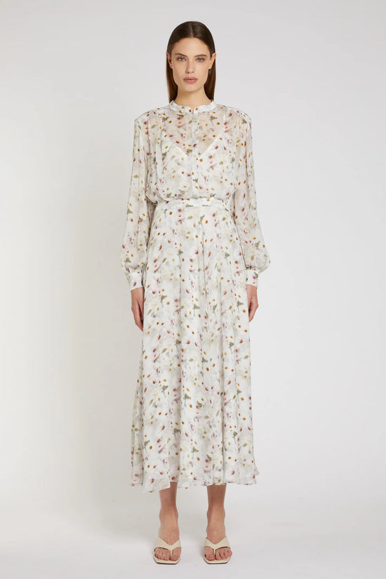 Marella White Floral print Lined Viscose Georgette Shirt Dress MLLMASTRO