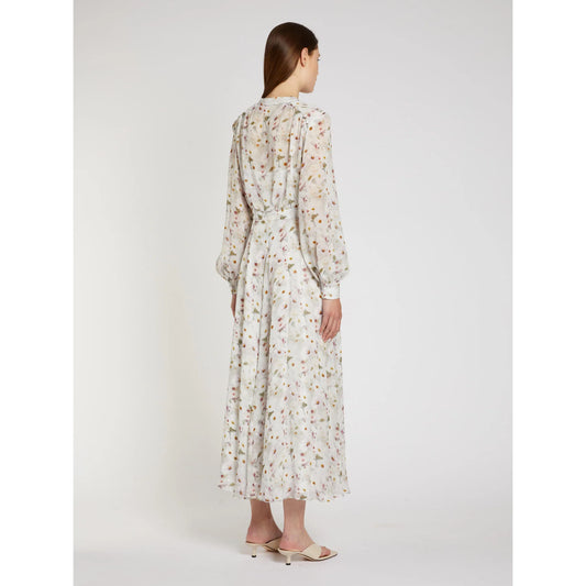 Marella White Floral print Lined Viscose Georgette Shirt Dress MLLMASTRO