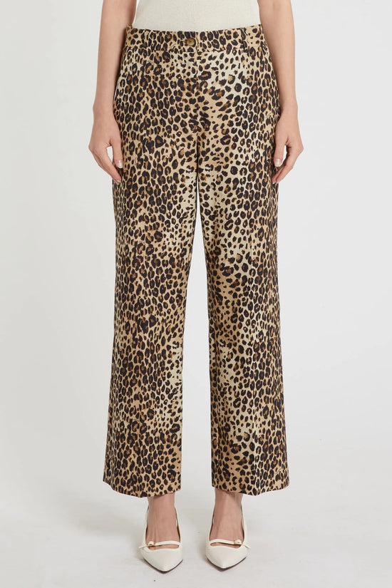 Marella Sport Animal Print Cropped Wide Leg Trousers in a Linen Cotton Blend MLSDOMINIO