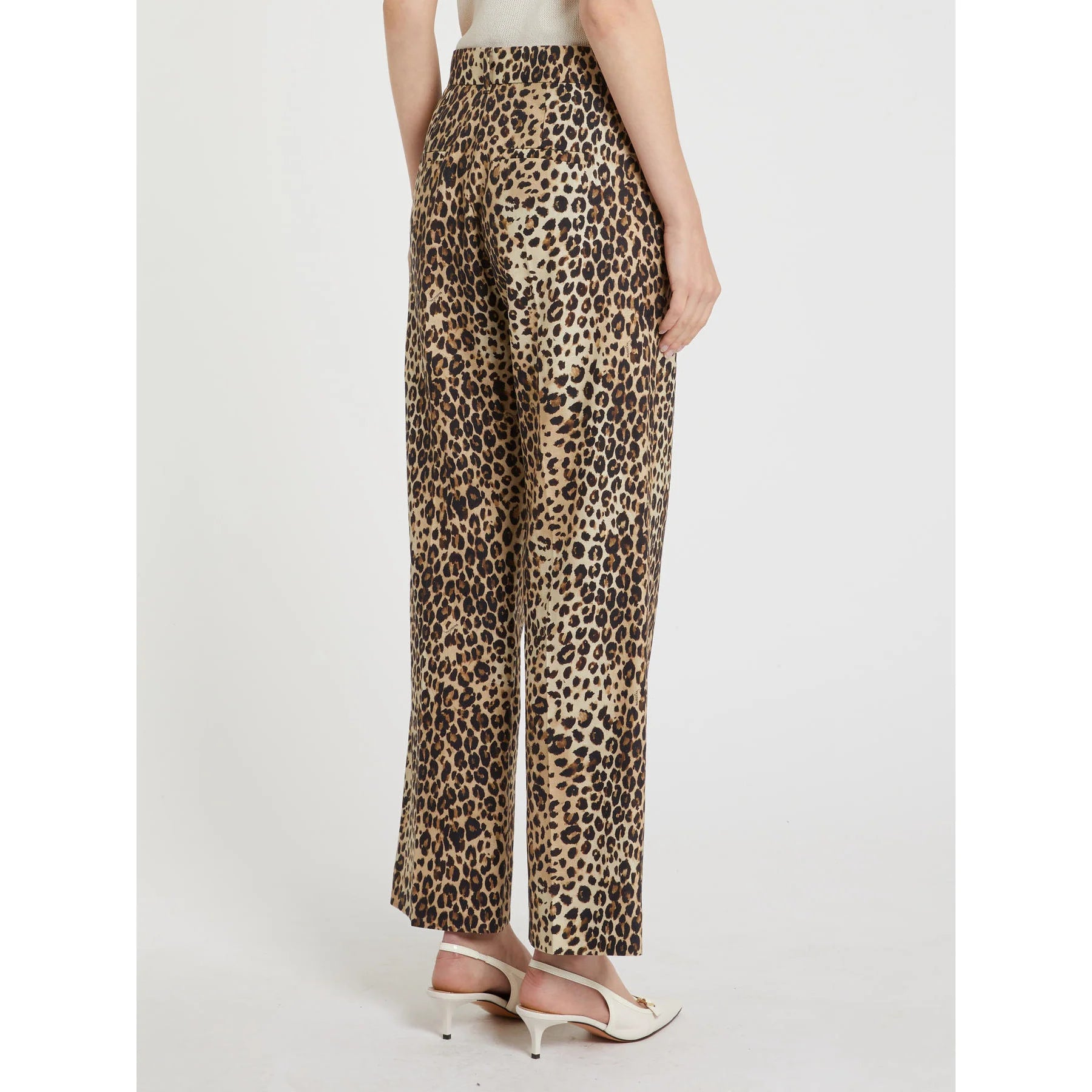 Marella Sport Animal Print Cropped Wide Leg Trousers in a Linen Cotton Blend MLSDOMINIO