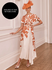John Charles Terracotta/Ecru Draped Midi Dress with Floral Detail 66782B AW