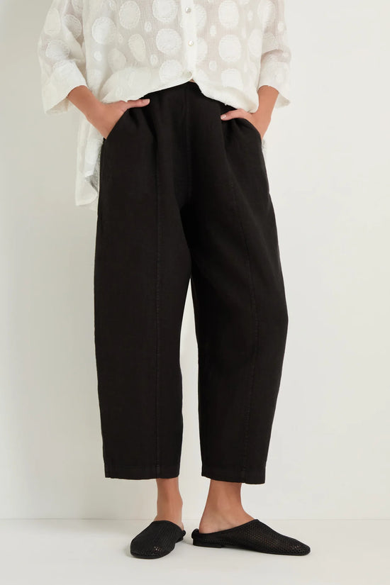 Sahara Black Linen Seam Detail Black Bubble Trouser