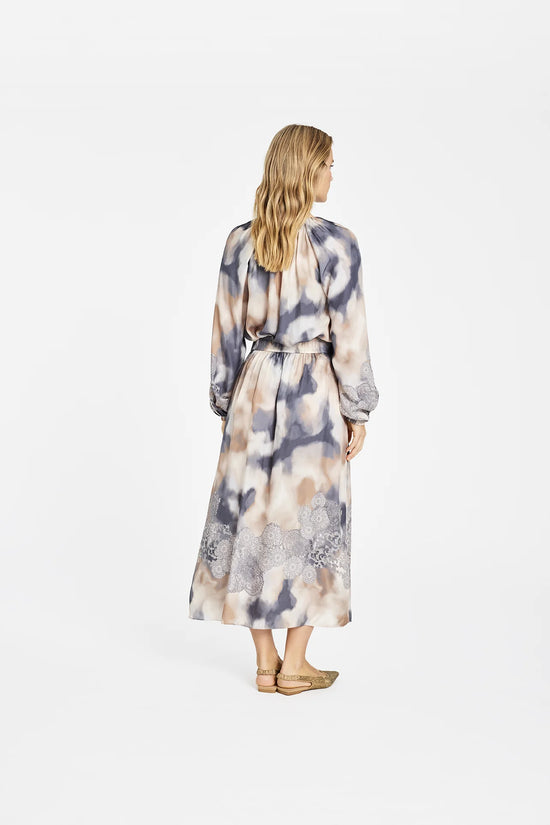 Gustav Beige Patterned Midi Skirt with Front Pleats