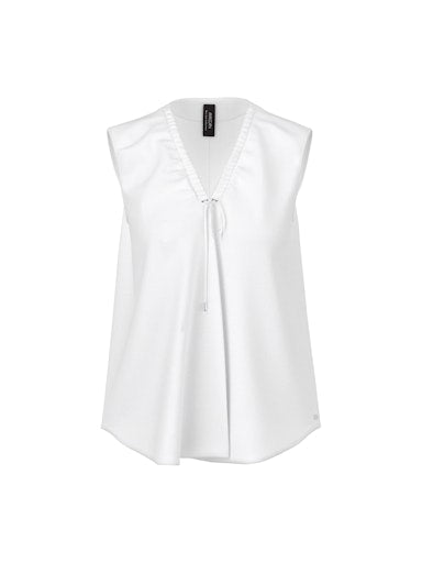 Marc Cain White Sleeveless V-Neck Top with Pleating
