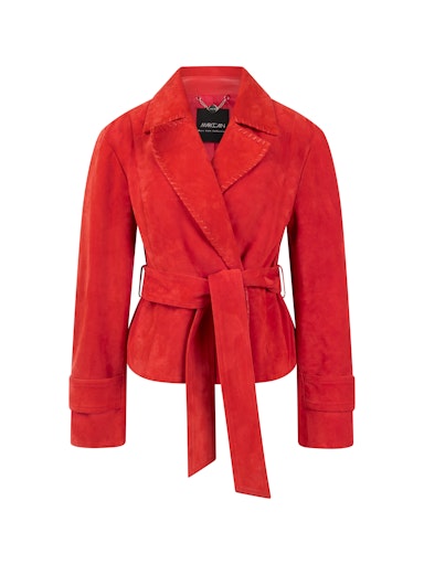 Marc Cain Red Leather Suede Jacket with Belt AC12.06 L02