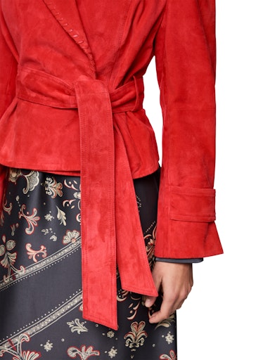 Marc Cain Red Leather Suede Jacket with Belt AC12.06 L02