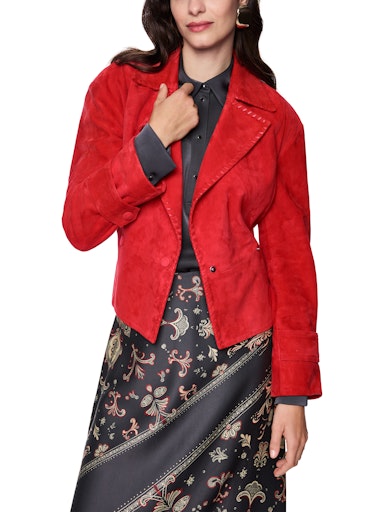 Marc Cain Red Leather Suede Jacket with Belt AC12.06 L02