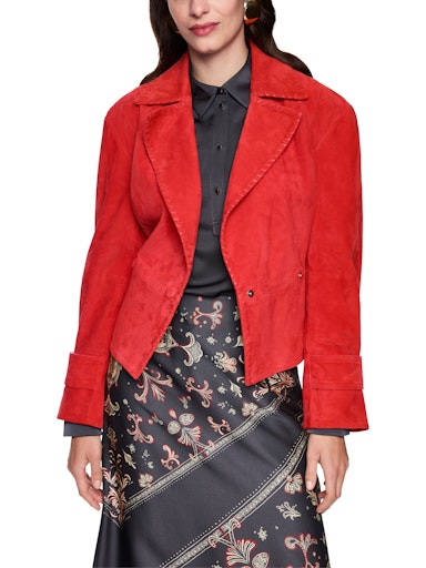 Marc Cain Red Leather Suede Jacket with Belt AC12.06 L02