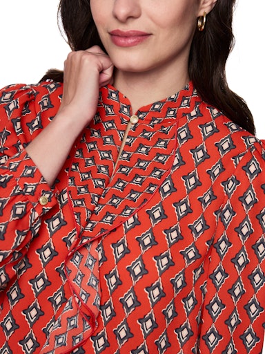 Marc Cain Red Flowing Blouse with Diamond Print AC51.02 W04