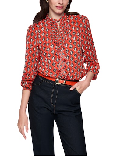 Marc Cain Red Flowing Blouse with Diamond Print AC51.02 W04