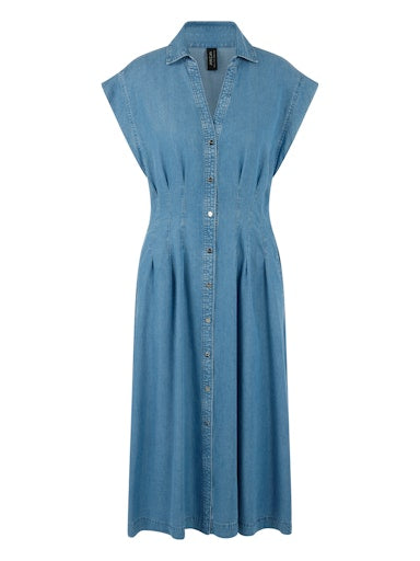 Marc Cain Denim Midi Cap Sleeve Dress with Classic Collar AC21.42 D63