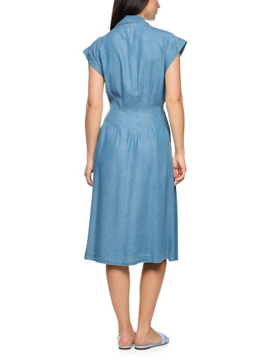 Marc Cain Denim Midi Cap Sleeve Dress with Classic Collar AC21.42 D63