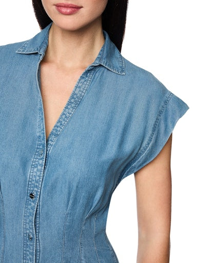 Marc Cain Denim Midi Cap Sleeve Dress with Classic Collar AC21.42 D63