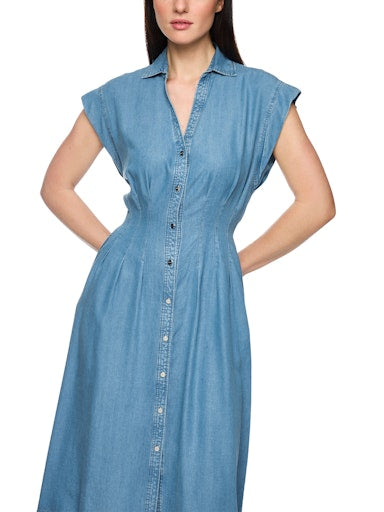 Marc Cain Denim Midi Cap Sleeve Dress with Classic Collar AC21.42 D63