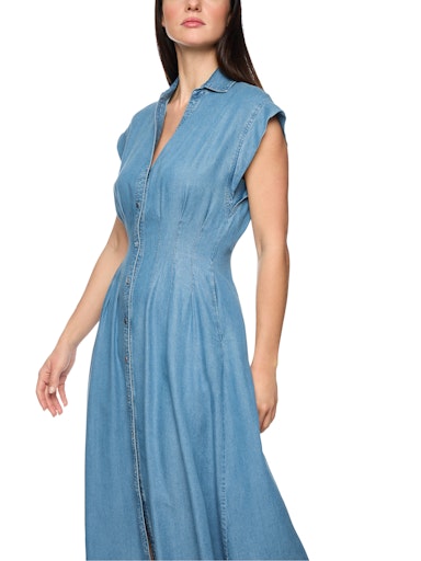 Marc Cain Denim Midi Cap Sleeve Dress with Classic Collar AC21.42 D63