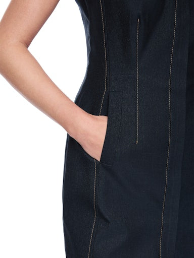 Marc Cain Navy Denim-Look Sleeveless Dress AC21.16 W05
