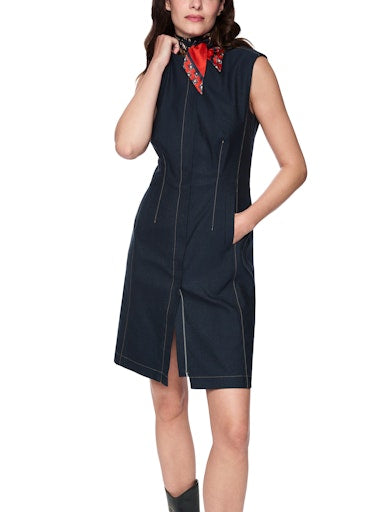 Marc Cain Navy Denim-Look Sleeveless Dress AC21.16 W05
