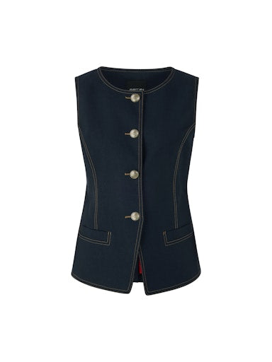Marc Cain Navy Denim-Look Waiscoat with Contract Stitching AC37.01 W05