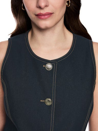 Marc Cain Navy Denim-Look Waiscoat with Contract Stitching AC37.01 W05