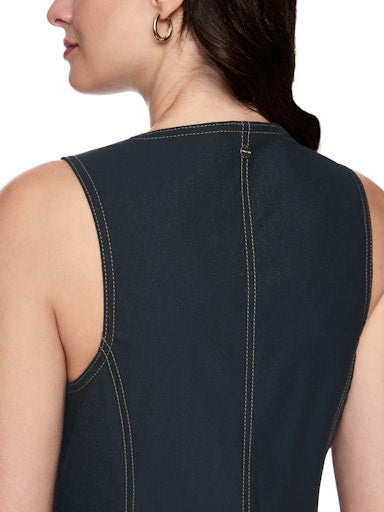 Marc Cain Navy Denim-Look Waiscoat with Contract Stitching AC37.01 W05