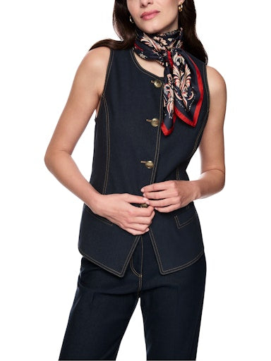 Marc Cain Navy Denim-Look Waiscoat with Contract Stitching AC37.01 W05