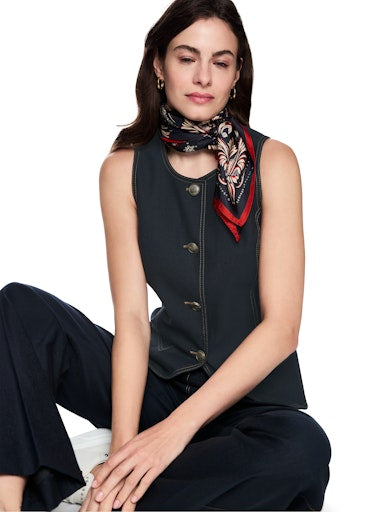 Marc Cain Navy Denim-Look Waiscoat with Contract Stitching AC37.01 W05