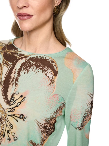 Marc Cain Mint Butterfly Print Wool Sweater