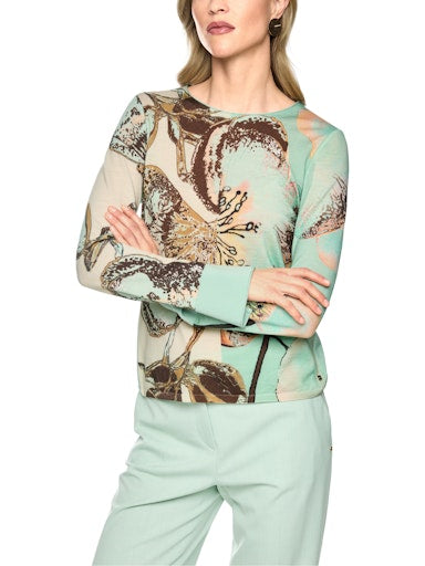 Marc Cain Mint Butterfly Print Wool Sweater