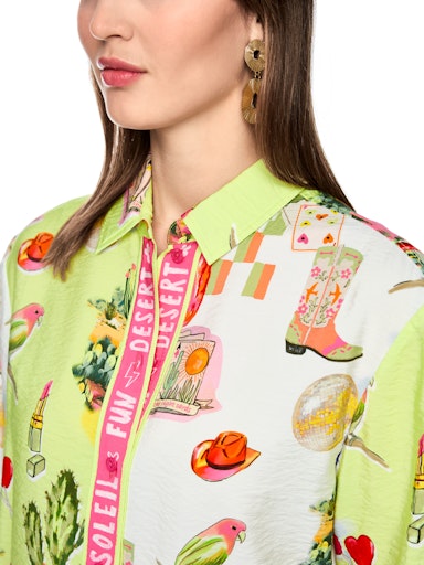 Marc Cain Desert Fiesta Print Short-Sleeve Shirt Blouse