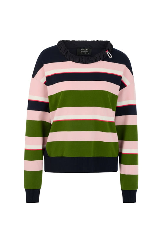Marc Cain Sports Navy Striped Top with Ruffled Collar