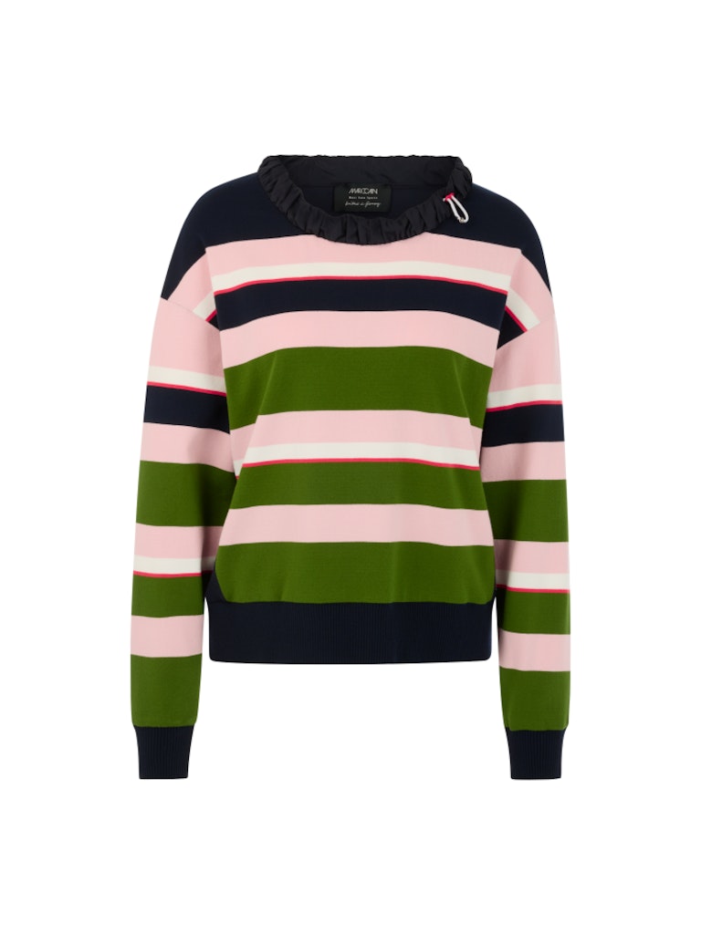 Marc Cain Sports Navy Striped Top with Ruffled Collar