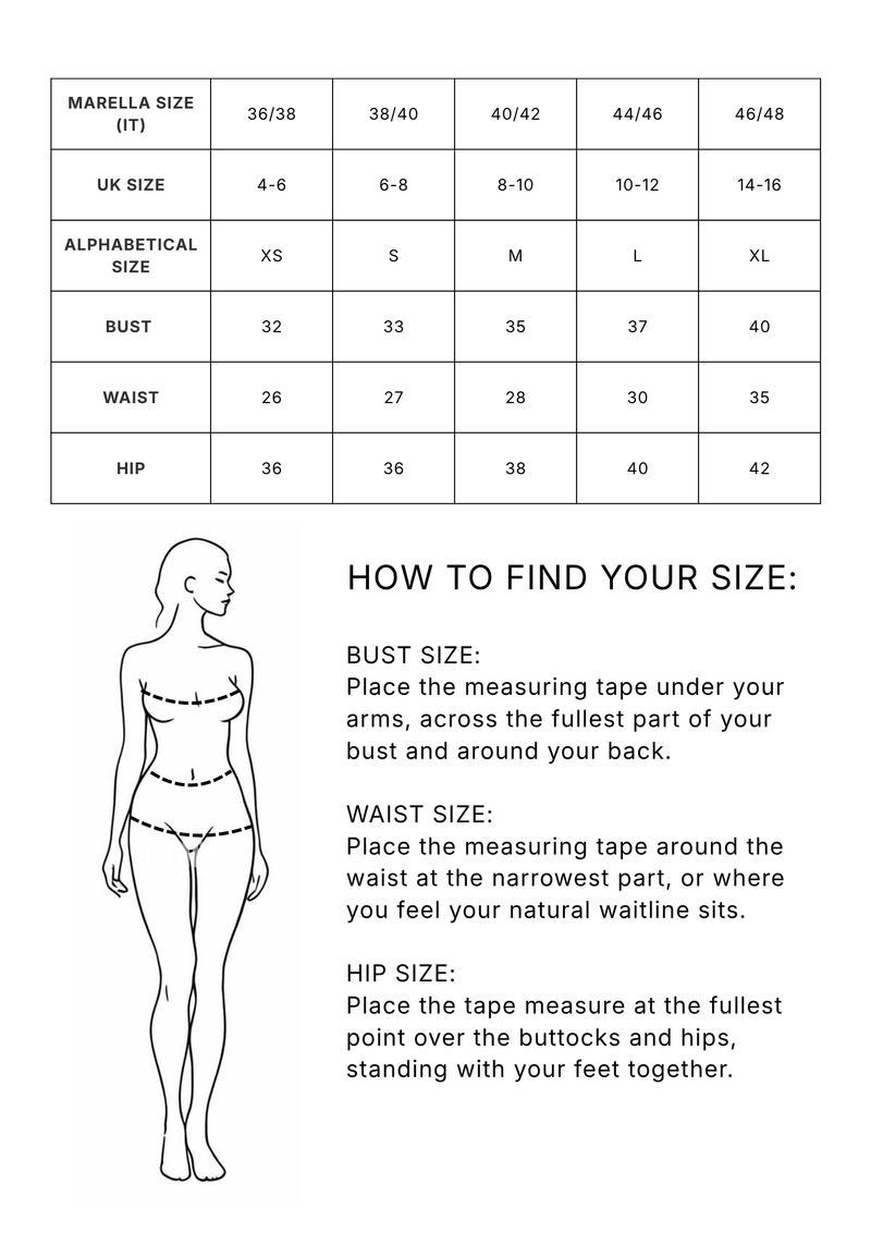 Marella sizing guide
