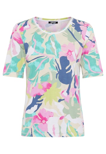 Olsen Multi-Coloured Print Cotton Crew Neck T-Shirt