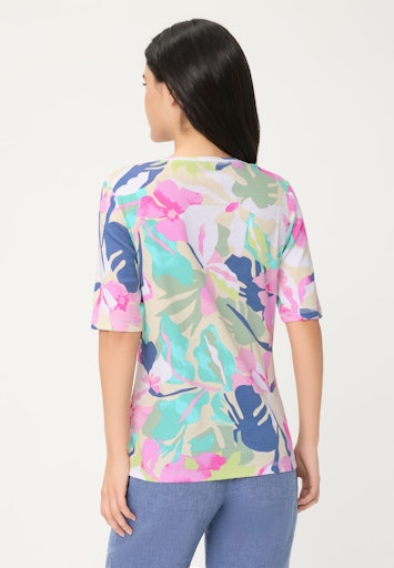Olsen Multi-Coloured Print Cotton Crew Neck T-Shirt