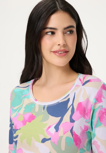 Olsen Multi-Coloured Print Cotton Crew Neck T-Shirt