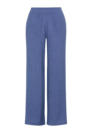 Olsen Indigo Blue Crinkle Wide Leg Trousers with Elastic Waist
