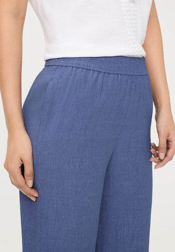 Olsen Indigo Blue Crinkle Wide Leg Trousers with Elastic Waist