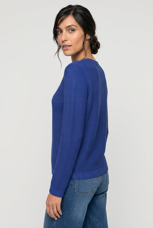 Olsen Cobalt Blue Ribbed Knit Round Neck Sweater 