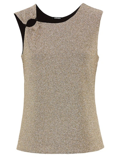 Olsen Gold Lurex Sleeveless Top with Shoulder Detail 11105225