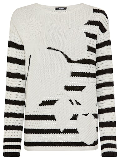 
Olsen White & Black Striped Knit Sweater