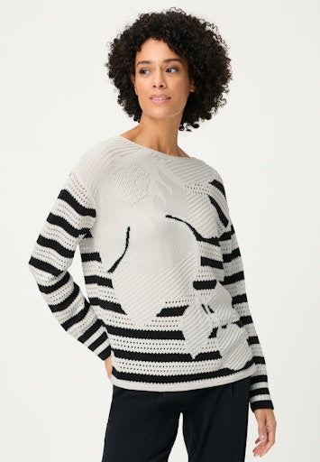 
Olsen White & Black Striped Knit Sweater