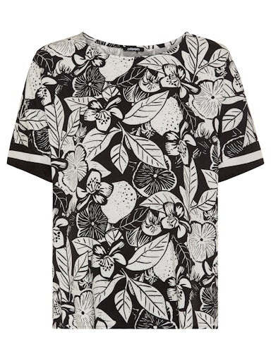 Olsen Black & White Floral Print Short Sleeve Top