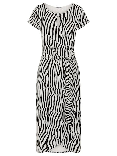 Olsen Black & White Wave Stripe Wrap Dress